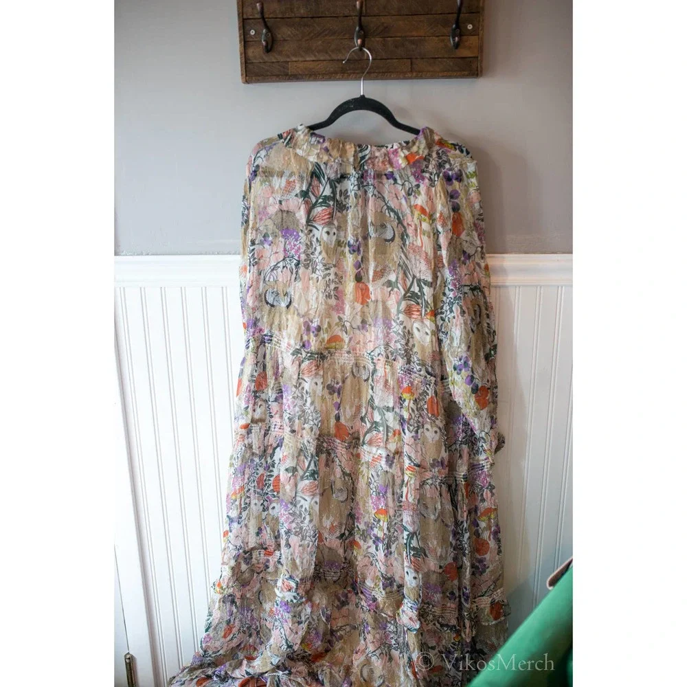 Anthropologie Floral Tiered Maxi Dress Owl Print 2X NEW - Picture 6 of 6
